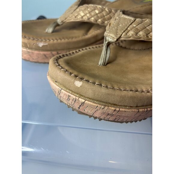 Volatile Woven Cork Wedge Sandals Tan Sz 10 Braided Strap Open Toe Faux Leather - Picture 9 of 12